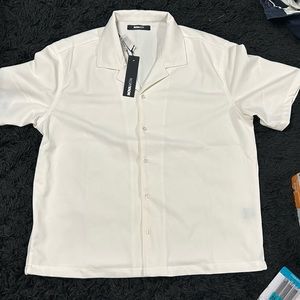 Mens large button down Fashion Nova shirt cream color